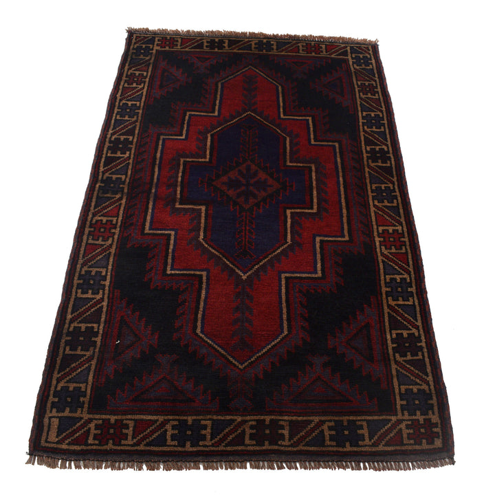 Afghan Baluchi Rug 2' 10" x 4' 9" Hand-Knotted detail