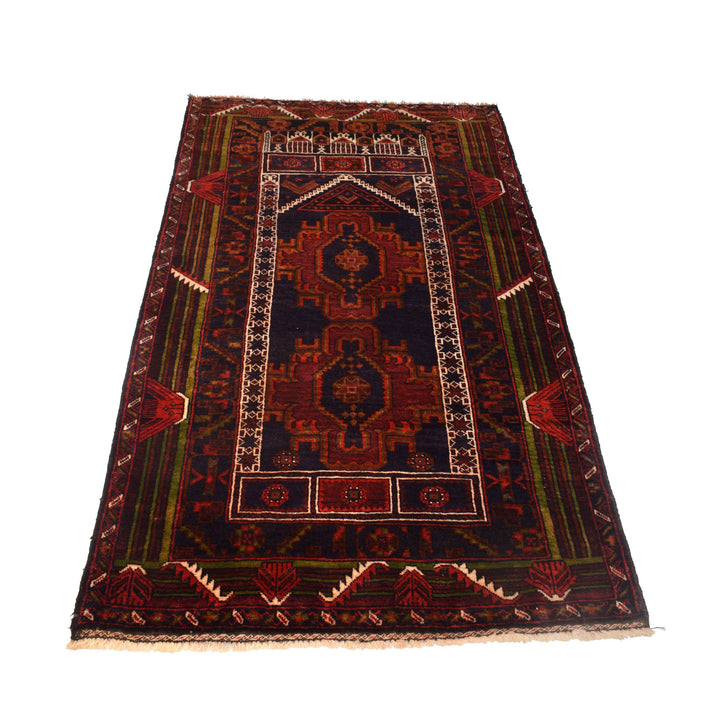 Afghan Prayer Rug 2' 11" x 5' 2" Hand-Knotted detail