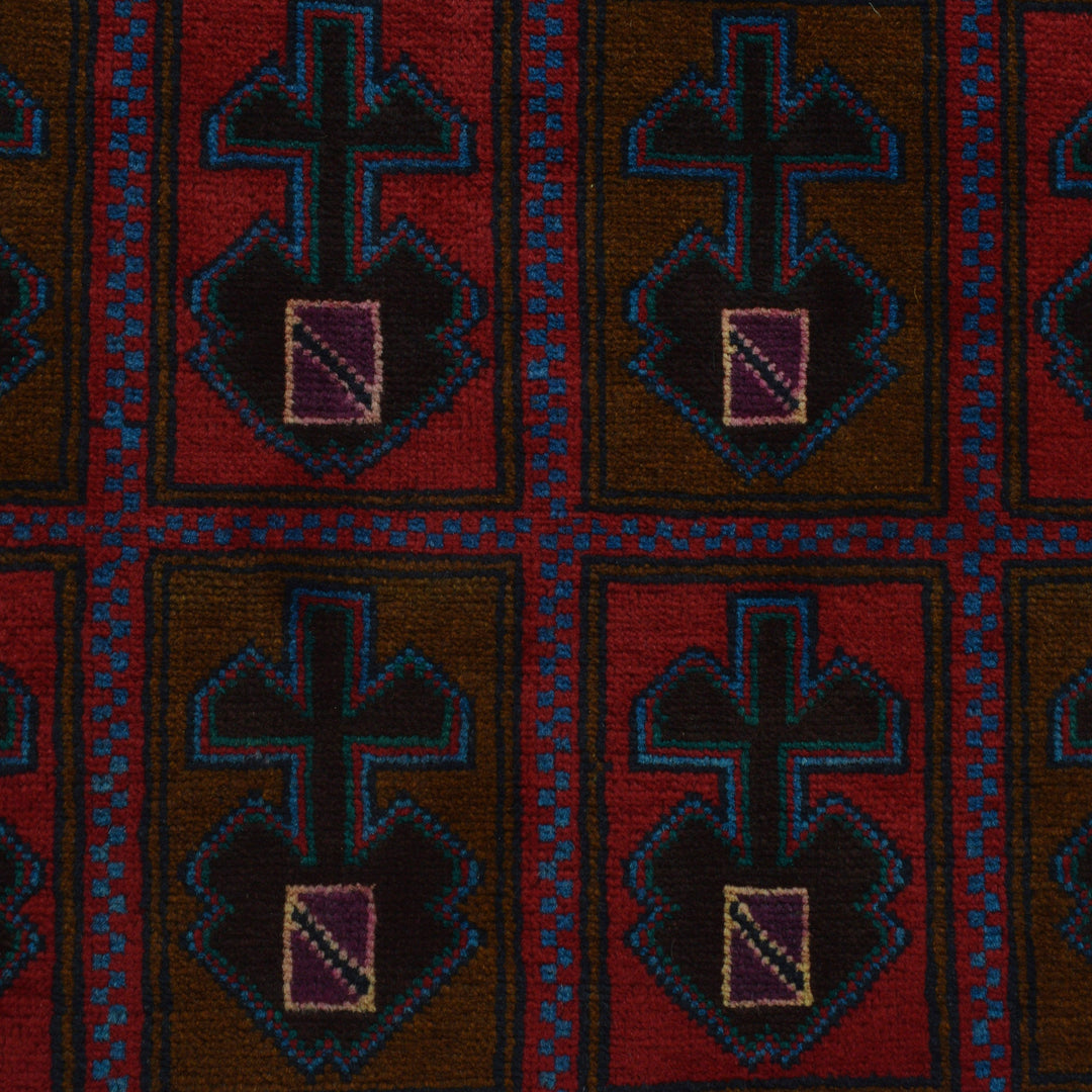 Afghan Baluchi Rug 2'11" x 4'9" Hand-Knotted close-up