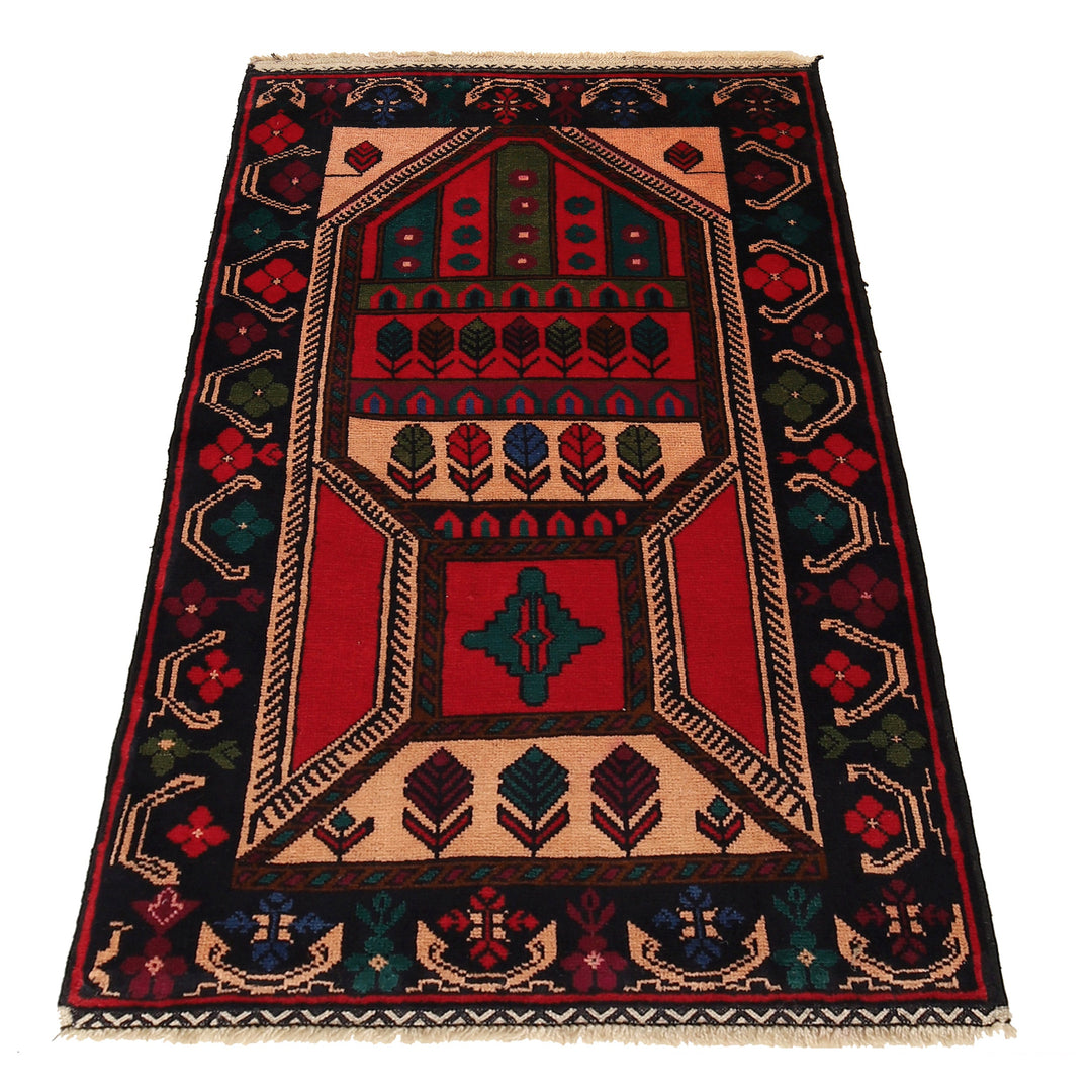 Afghan Prayer Rug 2' 9" x 4' 9" Hand-Knotted detail