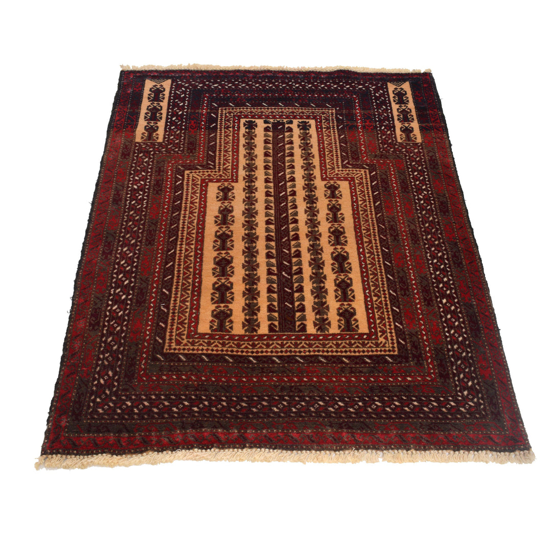 Afghan Prayer Rug 2'11" x 4'4" Hand-Knotted detail