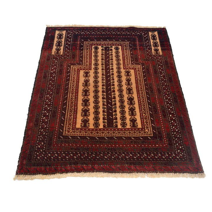 Afghan Prayer Rug 2'11" x 4'4" Hand-Knotted detail