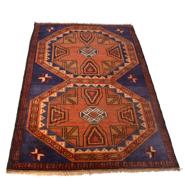 Navy Blue Afghan Baluchi Rug 3' 0" x 4' 9" Hand-Knotted detail