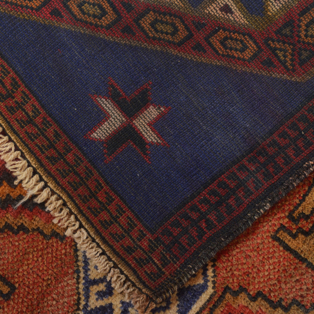 Navy Blue Afghan Baluchi Rug 3' 0" x 4' 9" Hand-Knotted pattern