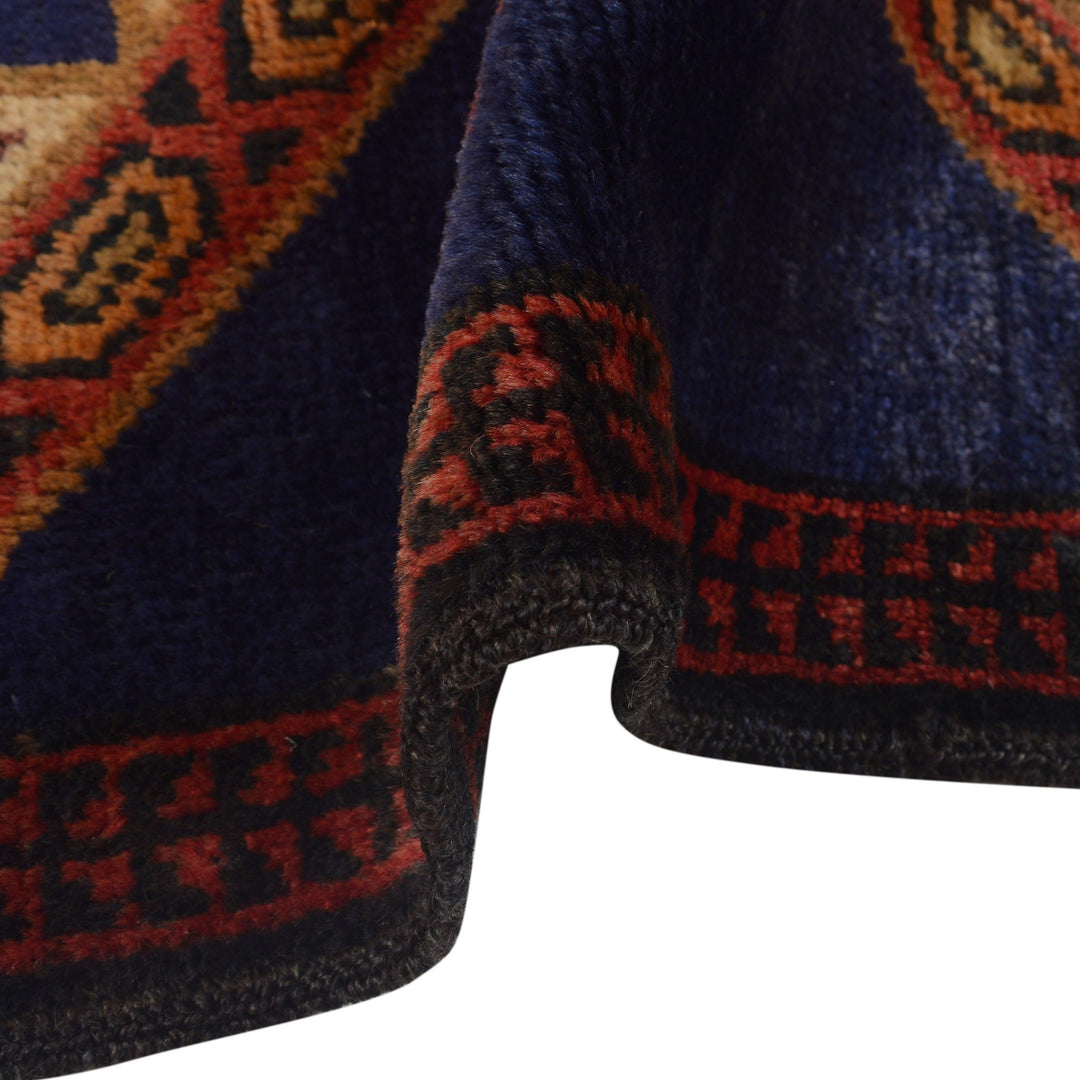 Navy Blue Afghan Baluchi Rug 3' 0" x 4' 9" Hand-Knotted border