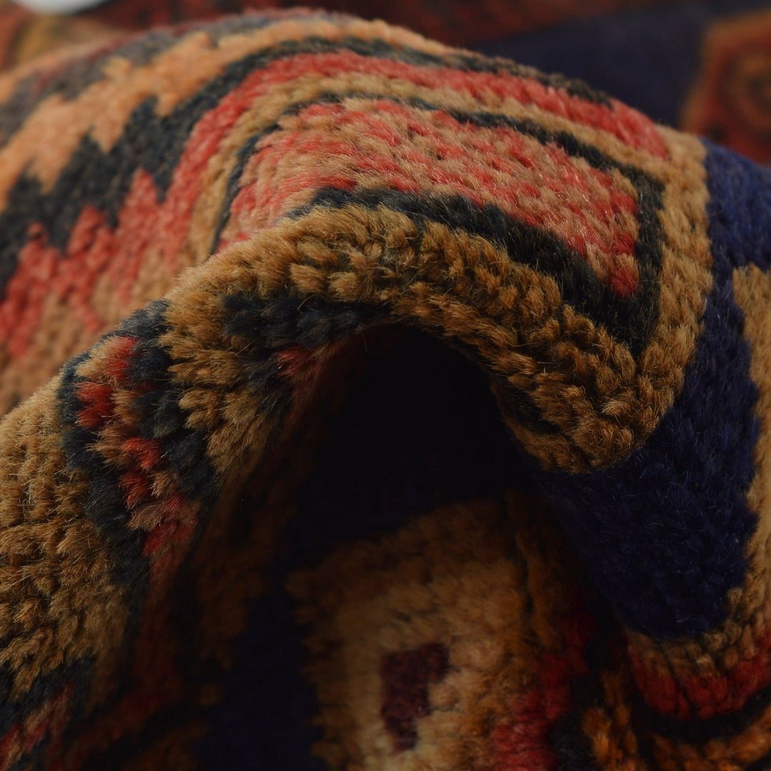 Navy Blue Afghan Baluchi Rug 3' 0" x 4' 9" Hand-Knotted field