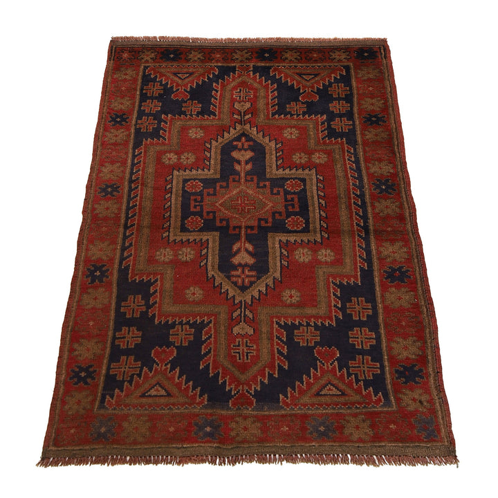 Afghan Baluchi Rug 3' 1" x 4' 8" Hand-Knotted detail