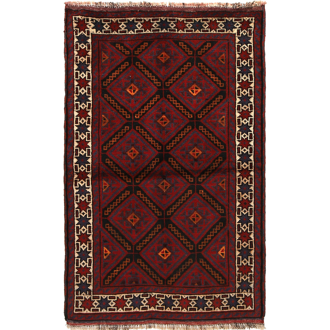 Afghan Baluchi Rug 3' 1" x 4' 10" Hand-Knotted