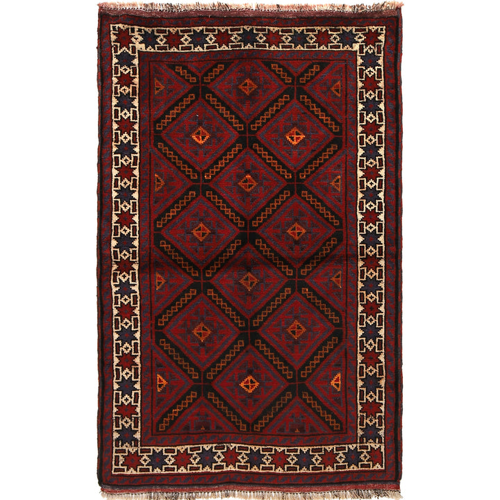 Afghan Baluchi Rug 3' 1" x 4' 10" Hand-Knotted