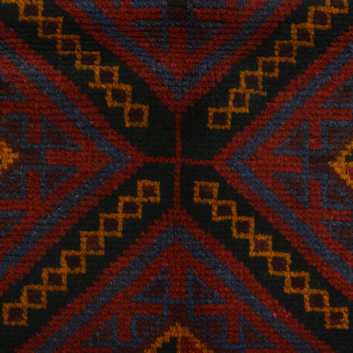 Afghan Baluchi Rug 3' 1" x 4' 10" Hand-Knotted close-up