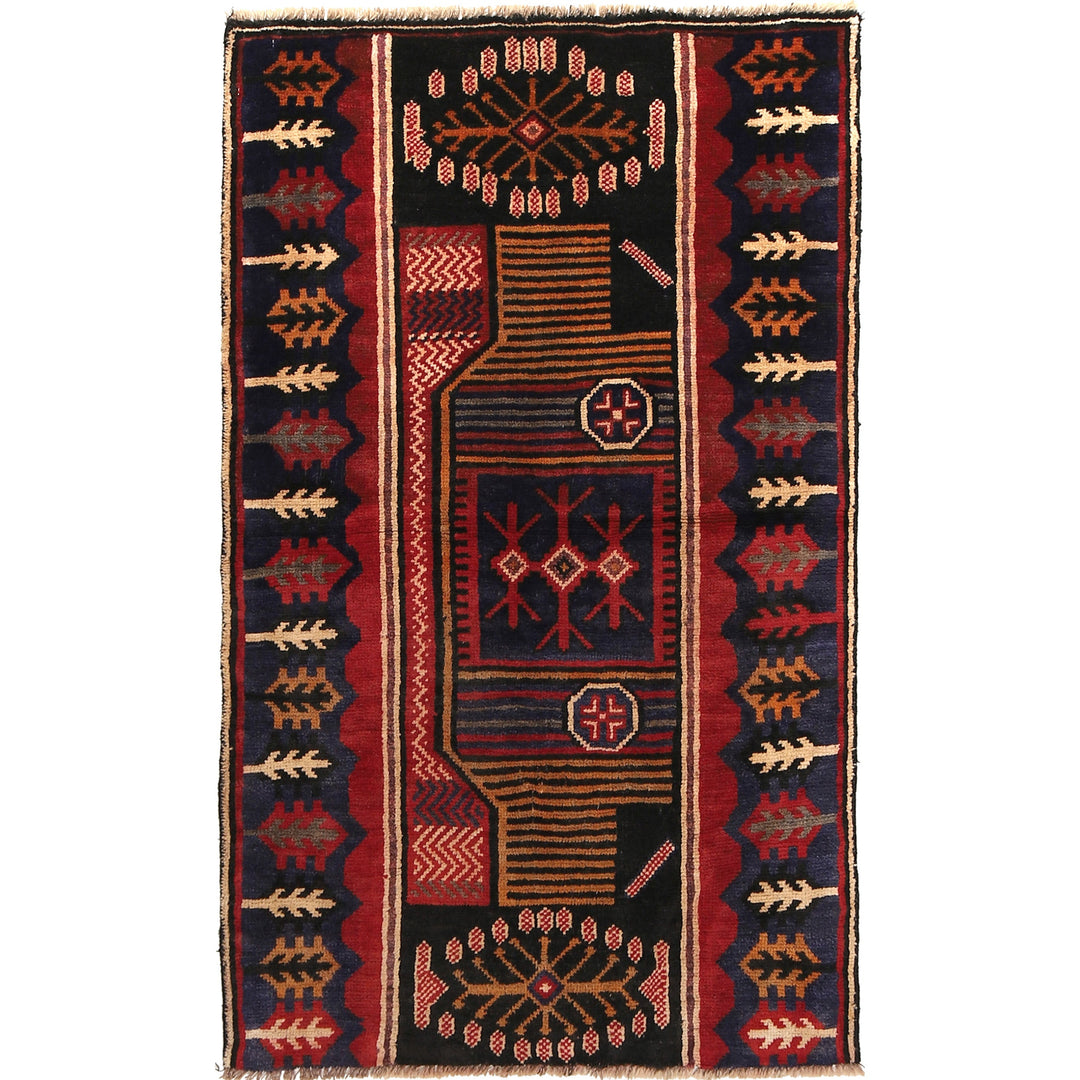 Afghan Baluchi Rug 2' 10" x 4' 8" Hand-Knotted