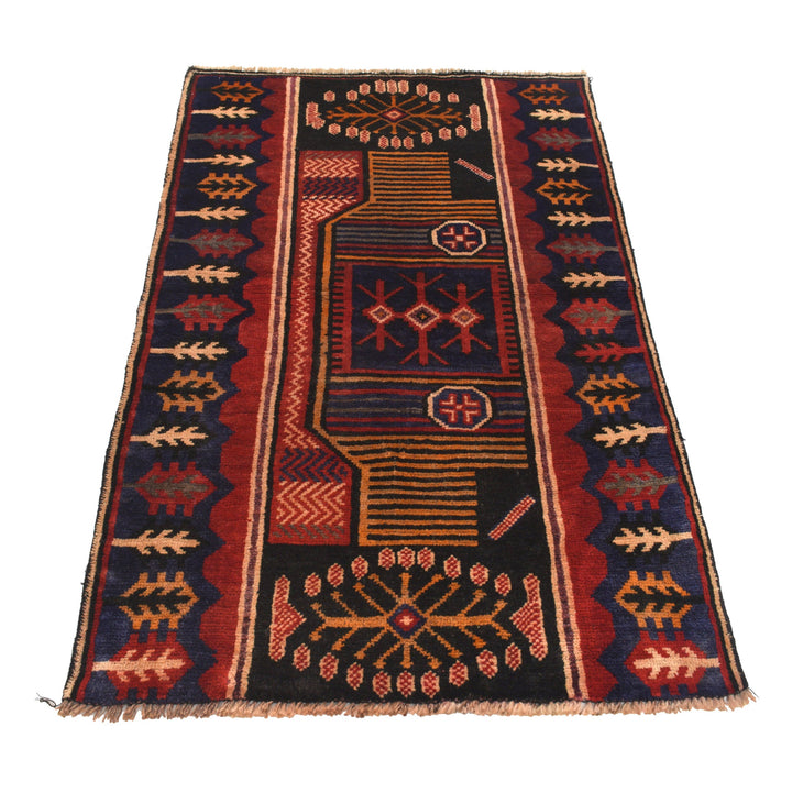 Afghan Baluchi Rug 2' 10" x 4' 8" Hand-Knotted detail