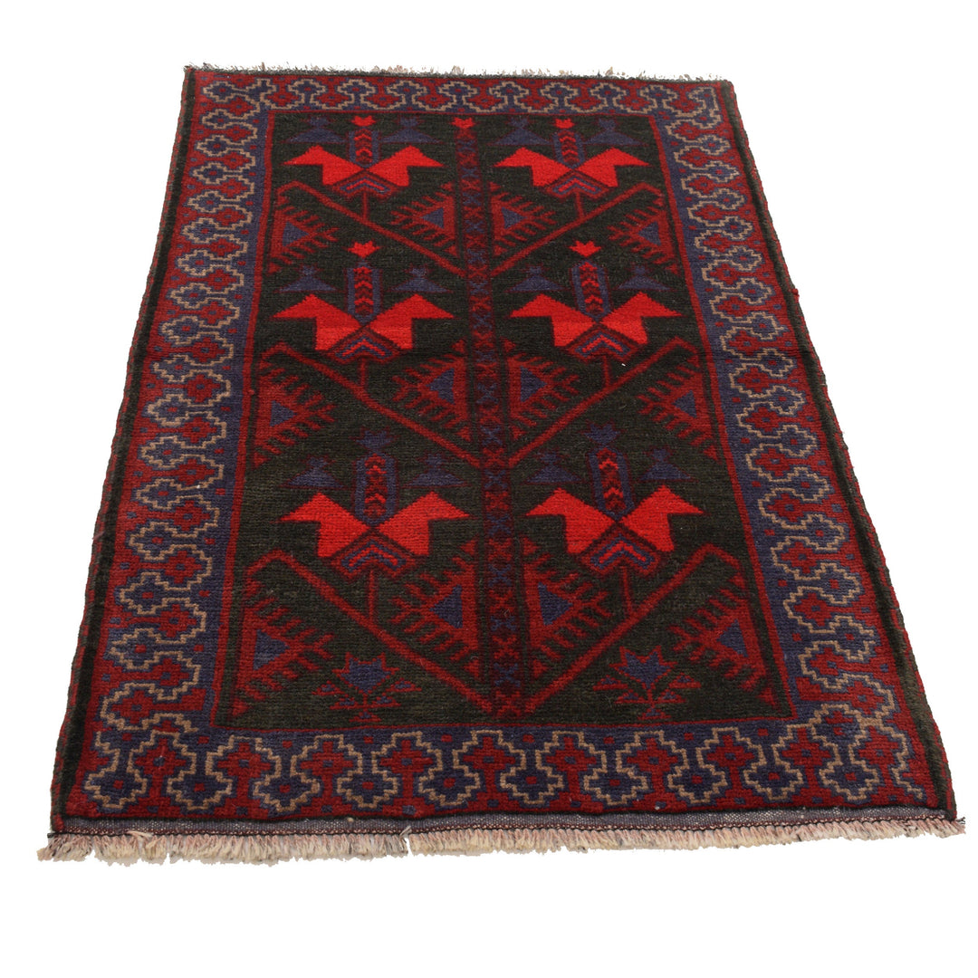 Afghan Baluchi Rug 2' 10" x 4' 6" Hand-Knotted detail