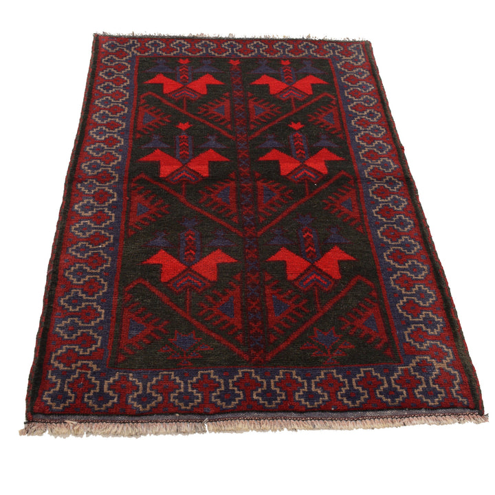 Afghan Baluchi Rug 2' 10" x 4' 6" Hand-Knotted detail