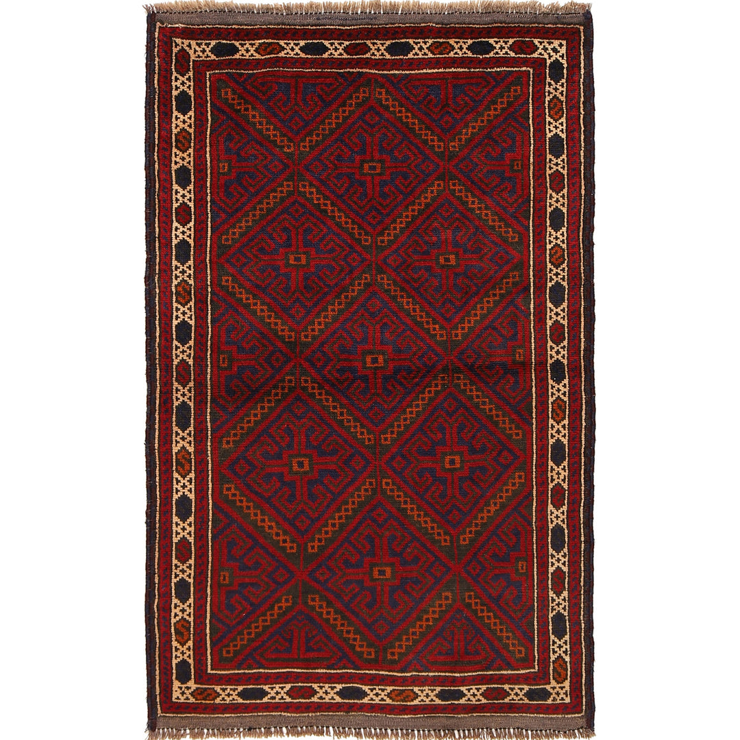 Afghan Baluchi Rug 3' 1" x 4' 12" Hand-Knotted