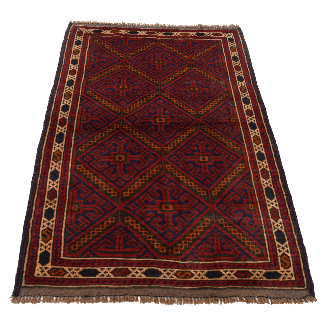 Afghan Baluchi Rug 3' 1" x 4' 12" Hand-Knotted detail
