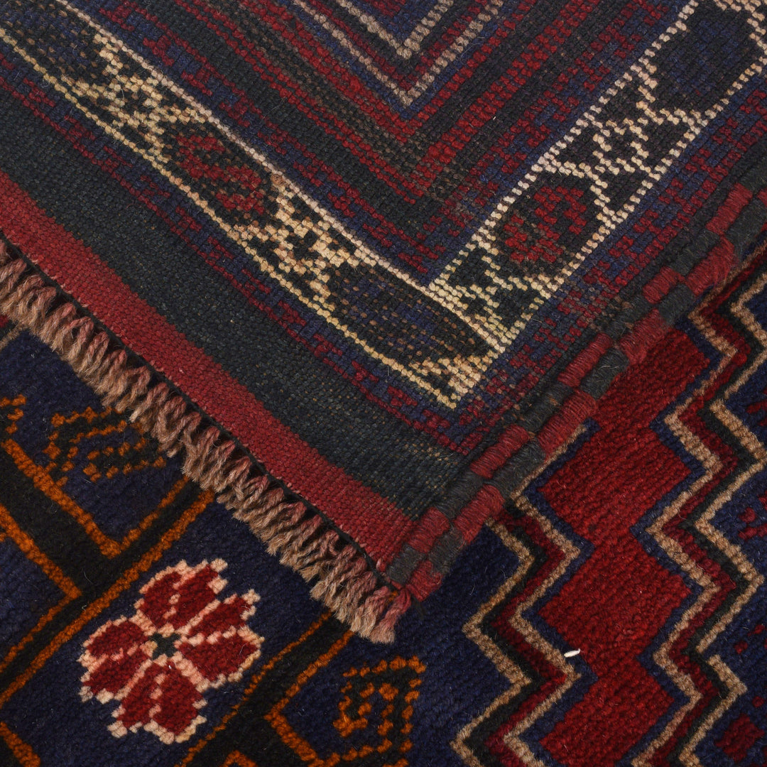 Red Afghan Baluchi Rug 2' 9" x 4' 10" Hand-Knotted pattern