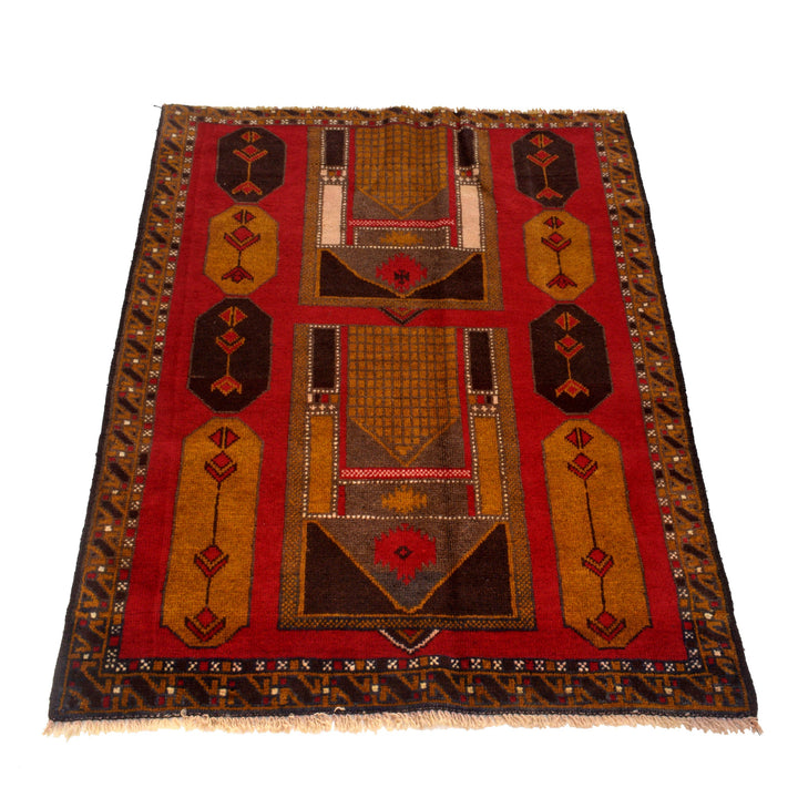 Afghan Baluchi Rug 3' 1" x 4' 3" Hand-Knotted detail