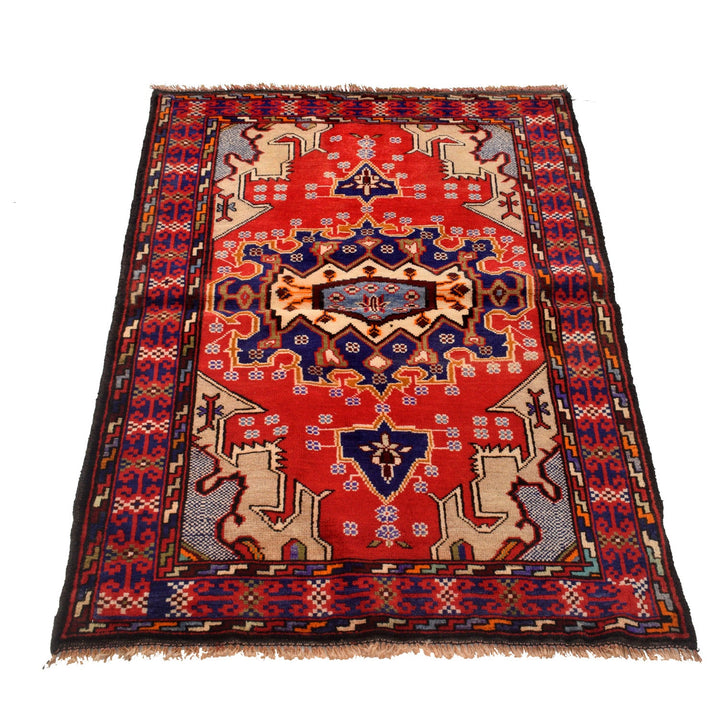 Afghan Baluchi Rug 2' 10" x 4' 5" Hand-Knotted detail