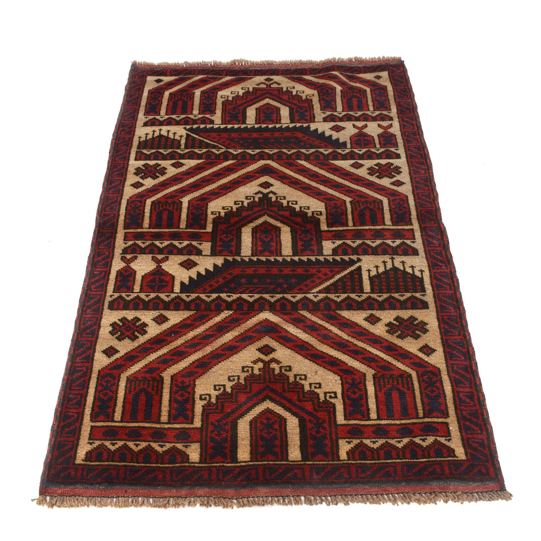 Afghan Prayer Rug 2' 9" x 4' 9" Hand-Knotted detail