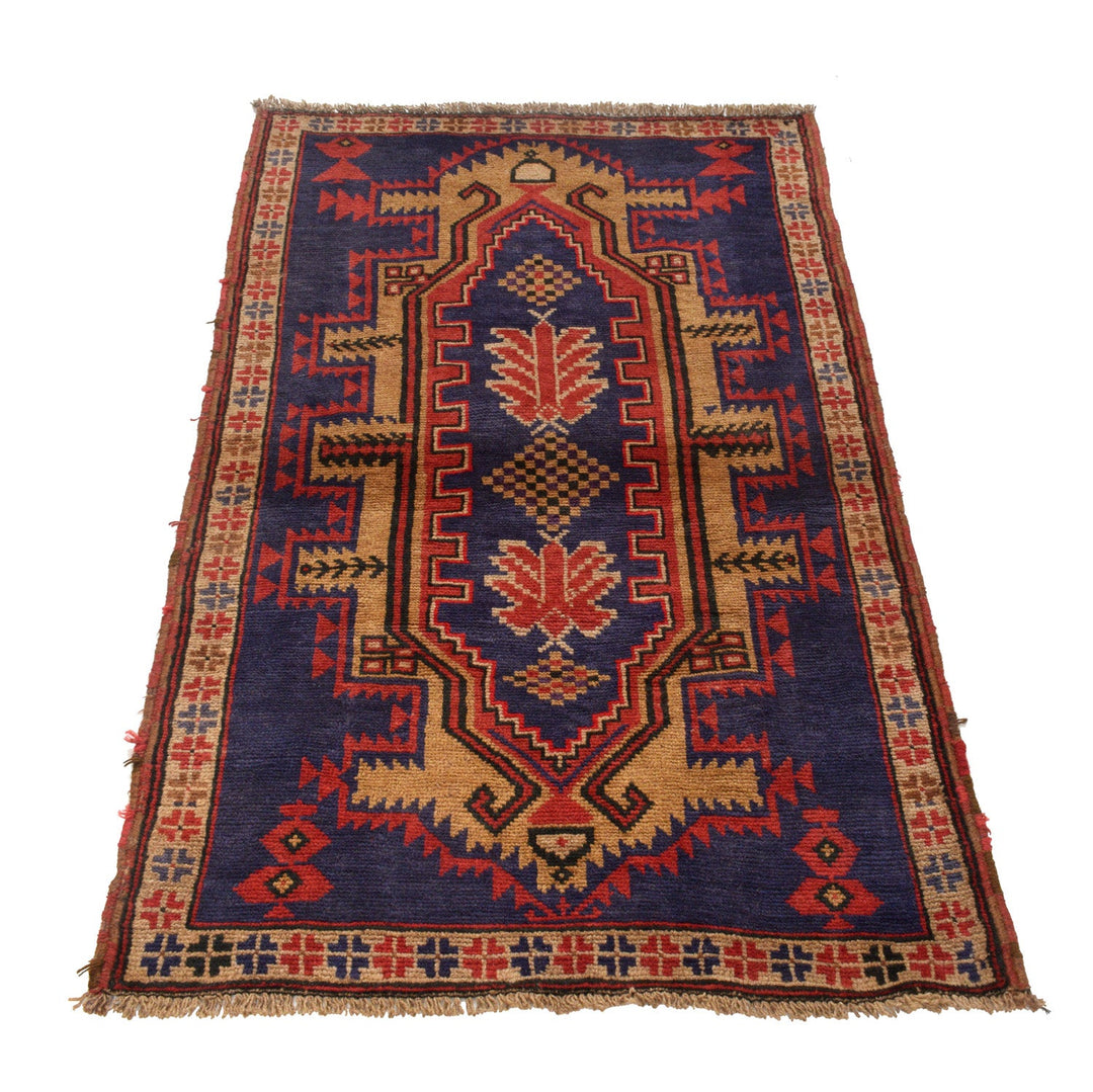 Navy Blue Afghan Baluchi Rug 3' 2" x 4' 11" Hand-Knotted detail