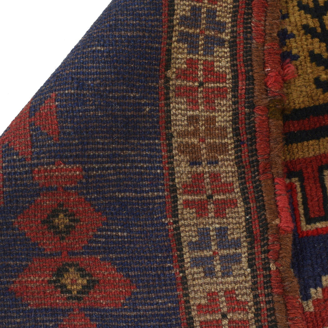 Navy Blue Afghan Baluchi Rug 3' 2" x 4' 11" Hand-Knotted pattern