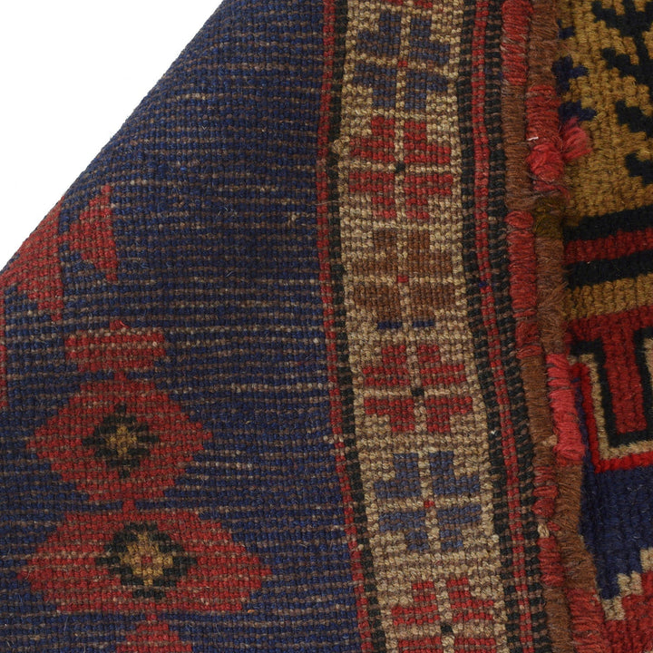 Navy Blue Afghan Baluchi Rug 3' 2" x 4' 11" Hand-Knotted pattern