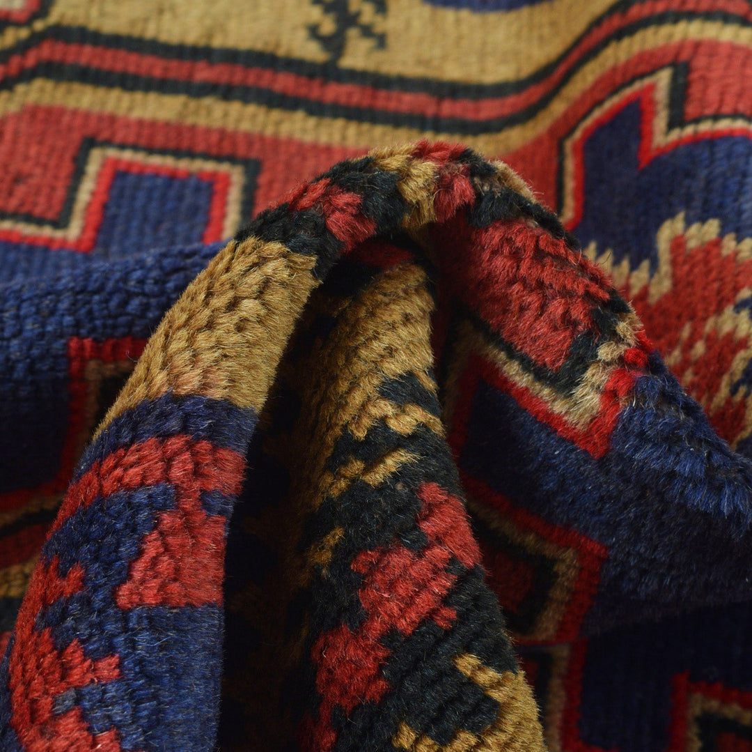 Navy Blue Afghan Baluchi Rug 3' 2" x 4' 11" Hand-Knotted field
