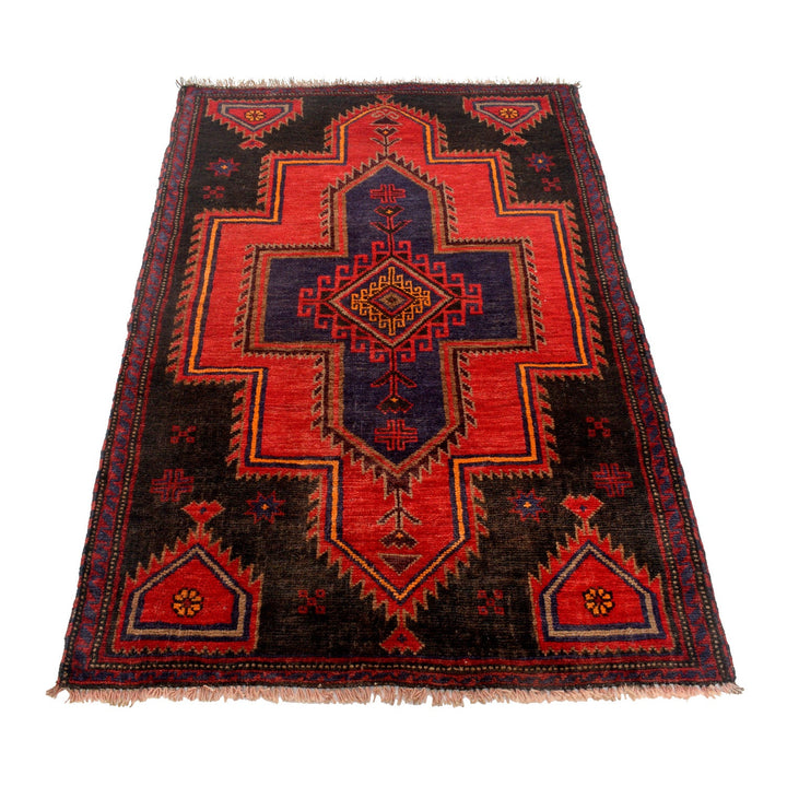 Afghan Baluchi Rug 3' 2" x 4' 11" Hand-Knotted detail