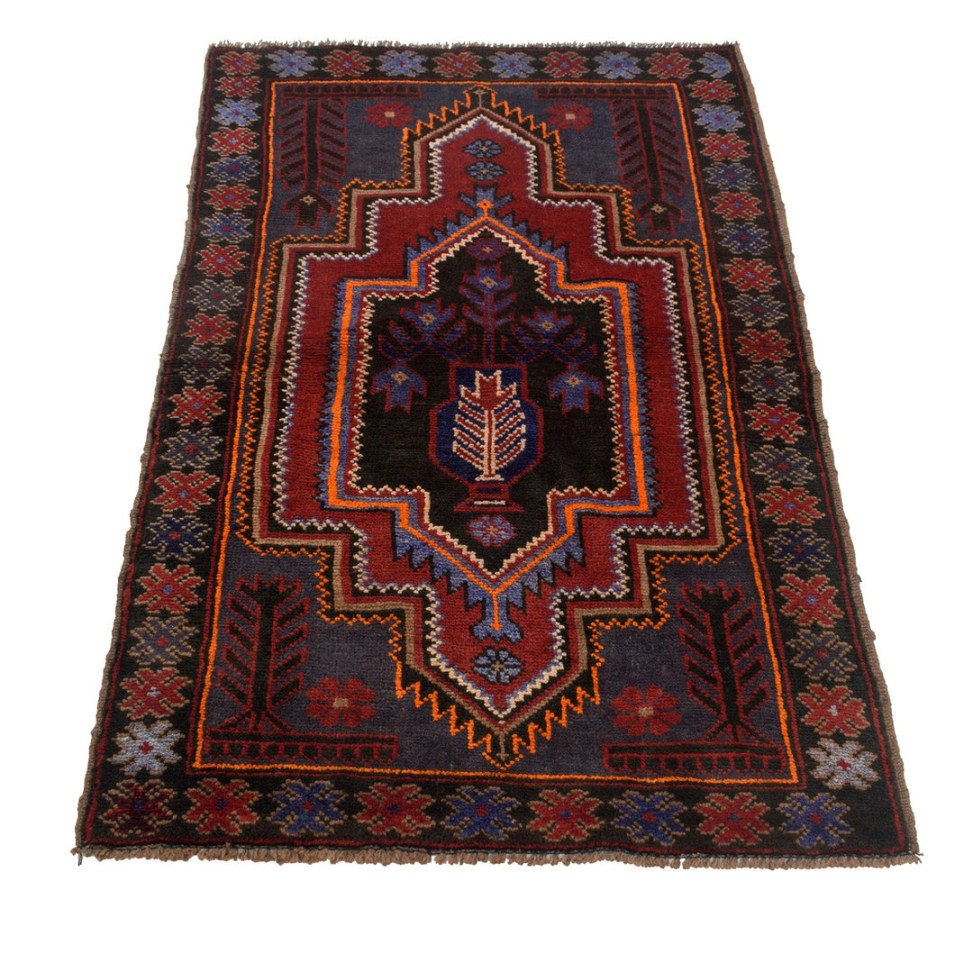 Afghan Baluchi Rug 2' 10" x 4' 6" Hand-Knotted detail