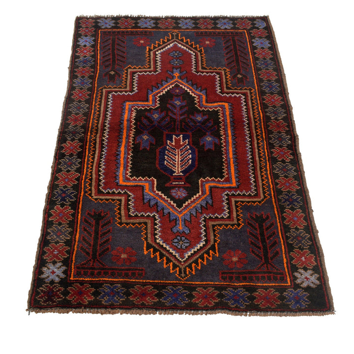Afghan Baluchi Rug 2' 10" x 4' 6" Hand-Knotted detail