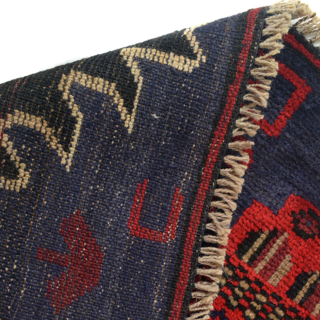 Dark Blue Afghan Baluchi Rug 3' 0" x 4' 4" Hand-Knotted pattern