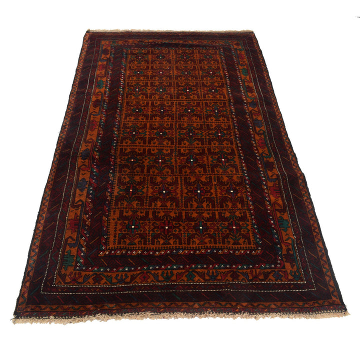 Orange Afghan Baluchi Rug 3' 11" x 6' 7" Hand-Knotted detail