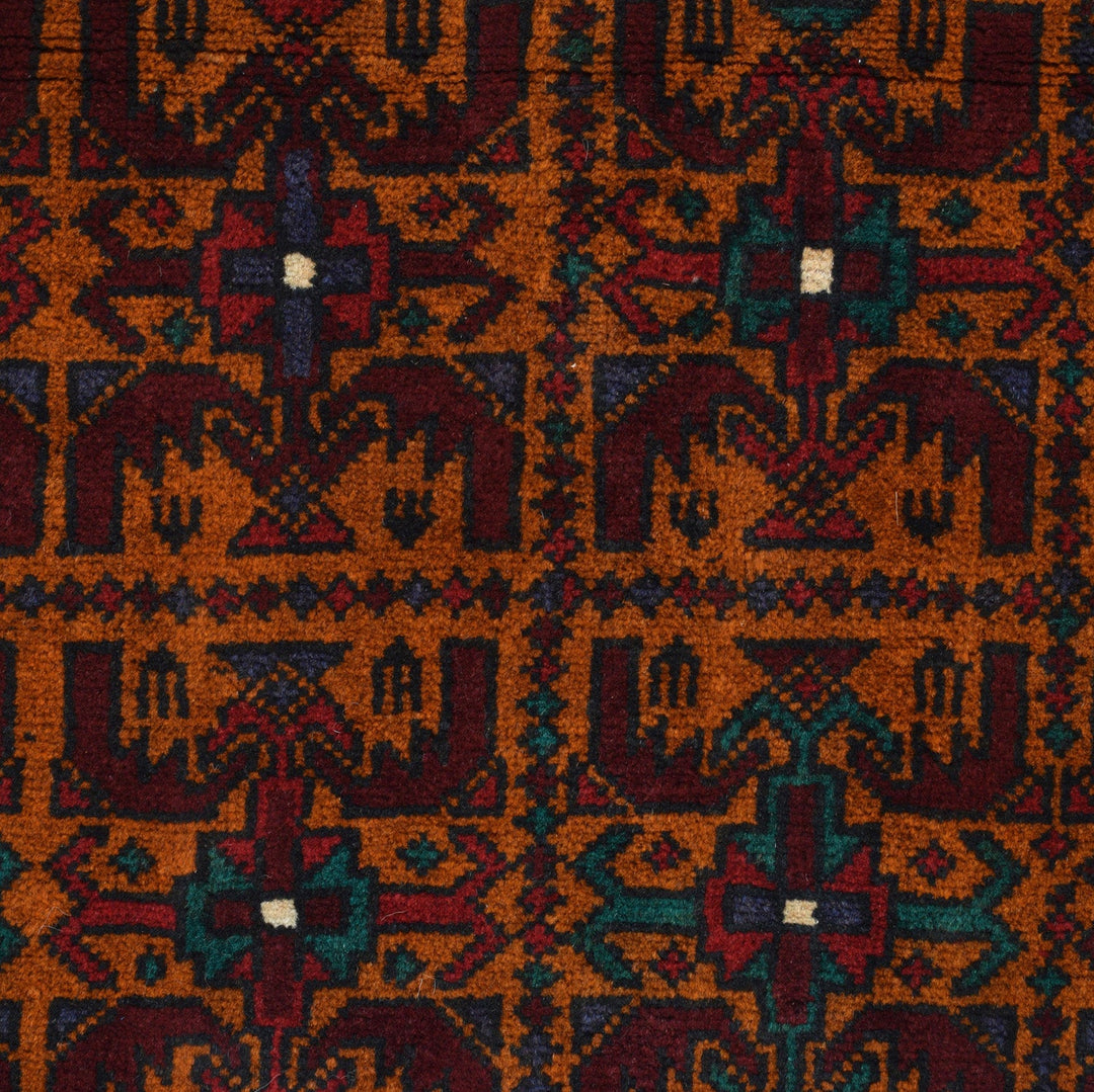 Orange Afghan Baluchi Rug 3' 11" x 6' 7" Hand-Knotted close-up