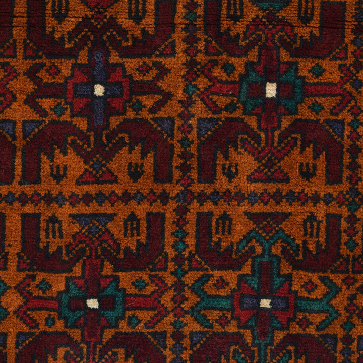 Orange Afghan Baluchi Rug 3' 11" x 6' 7" Hand-Knotted close-up