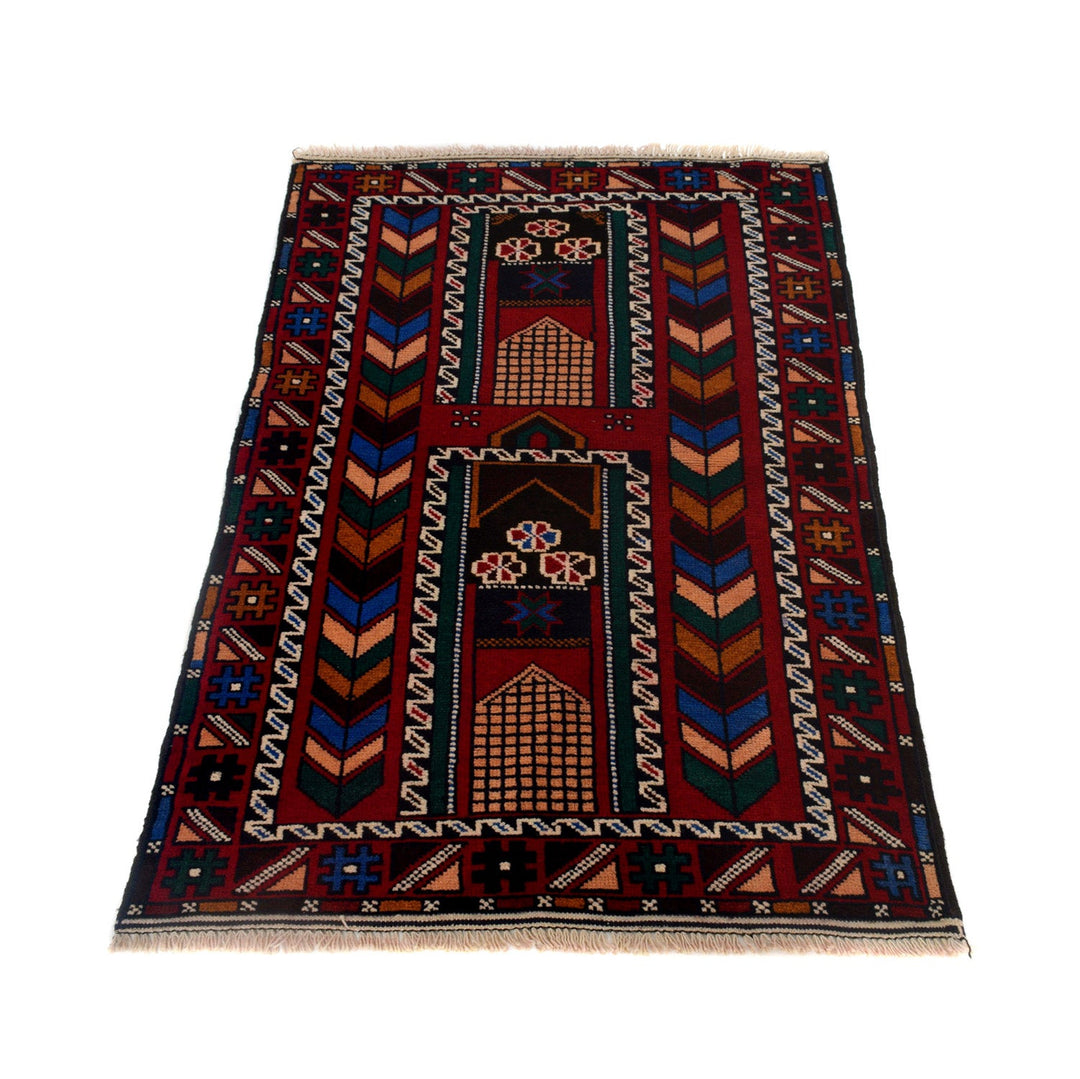 Afghan Baluchi Rug 2' 8" x 4' 3" Hand-Knotted detail