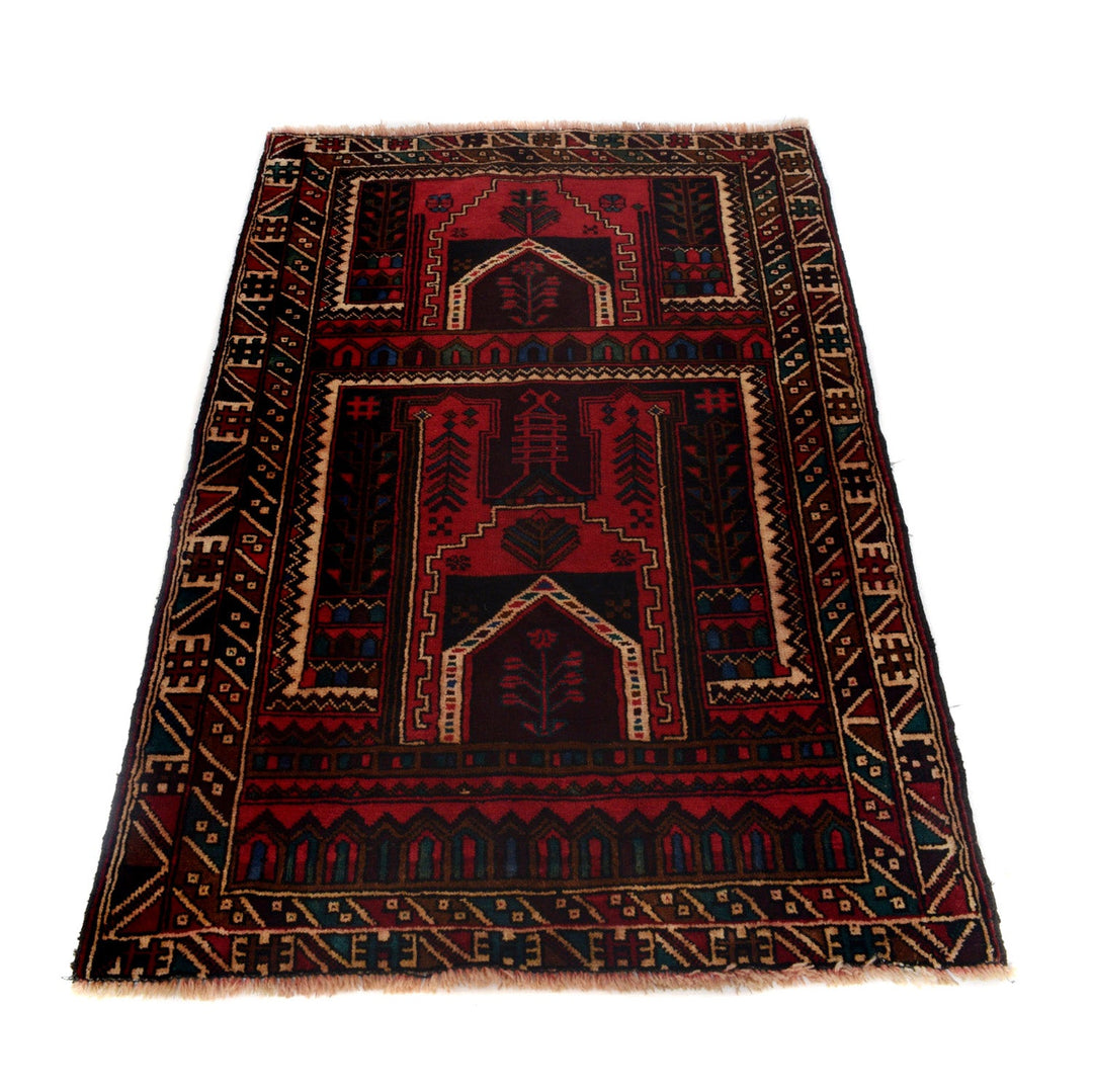 Afghan Prayer Rug 3' 1" x 5' 4" Hand-Knotted detail