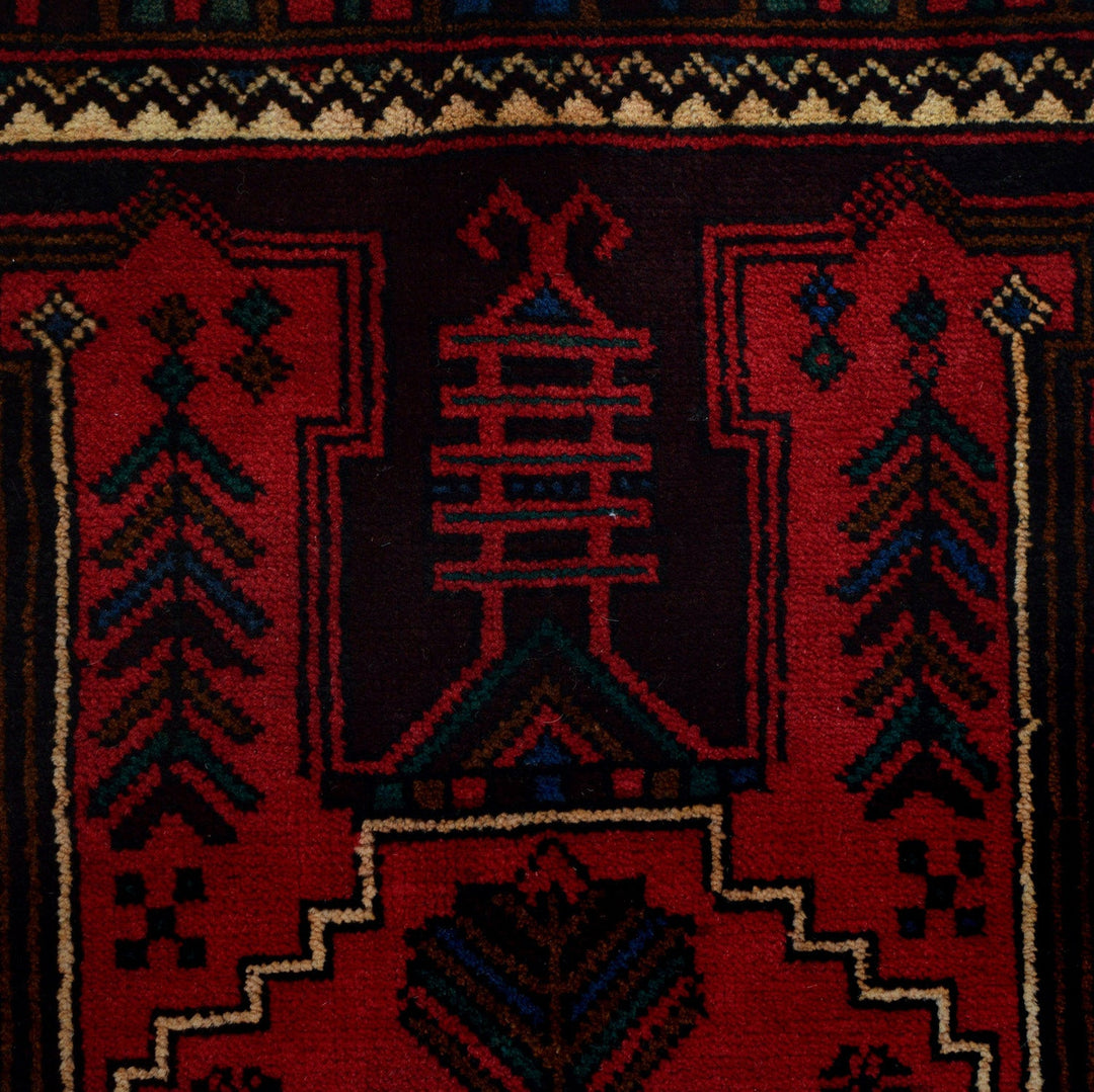 Afghan Prayer Rug 3' 1" x 5' 4" Hand-Knotted close-up