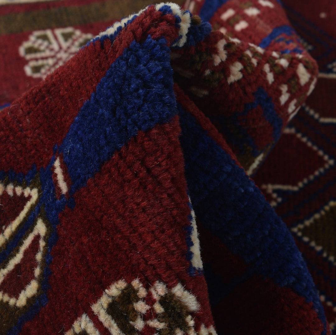 Red Afghan Prayer Rug 2' 11" x 4' 7" Hand-Knotted field
