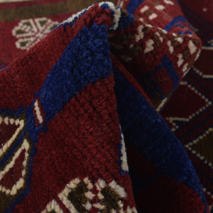 Red Afghan Prayer Rug 2' 11" x 4' 7" Hand-Knotted field