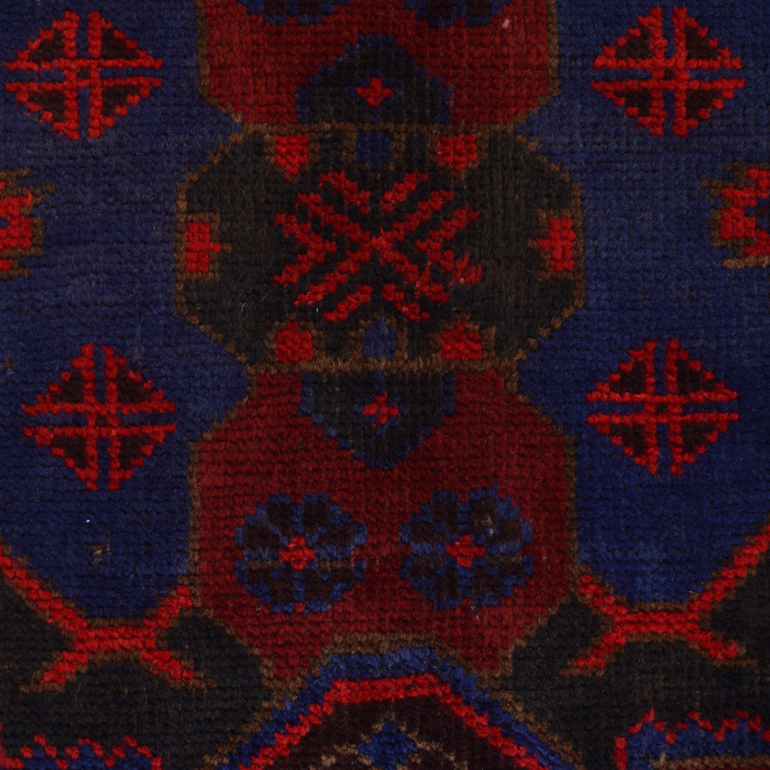 Afghan Baluchi Rug 3' 1" x 4' 9" Hand-Knotted close-up