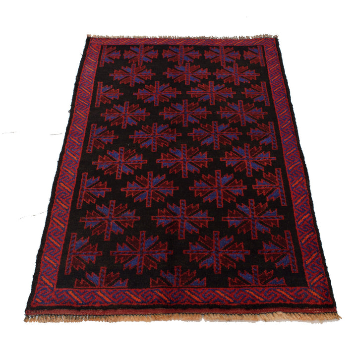 Black Afghan Baluchi Rug 2' 9" x 4' 7" Hand-Knotted detail