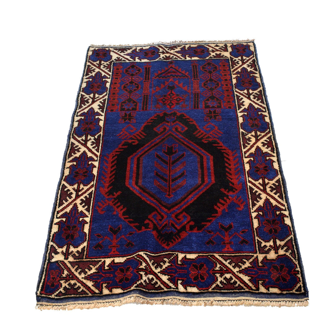 Blue Afghan Prayer Rug 2' 9" x 4' 7" Hand-Knotted | No. AL25942