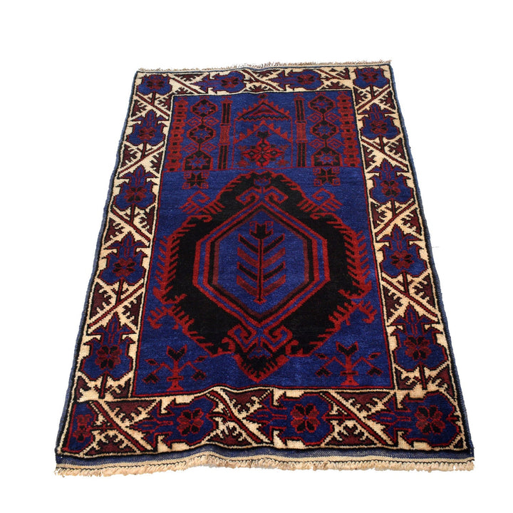 Blue Afghan Prayer Rug 2' 9" x 4' 7" Hand-Knotted | No. AL25942