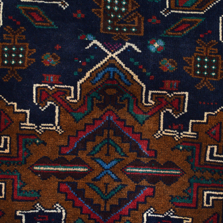 Afghan Baluchi Rug 2' 10" x 4' 1" Hand-Knotted close-up