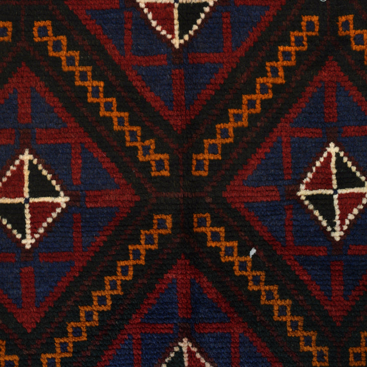 Afghan Baluchi Rug 2'12" x 4'9" Hand-Knotted close-up