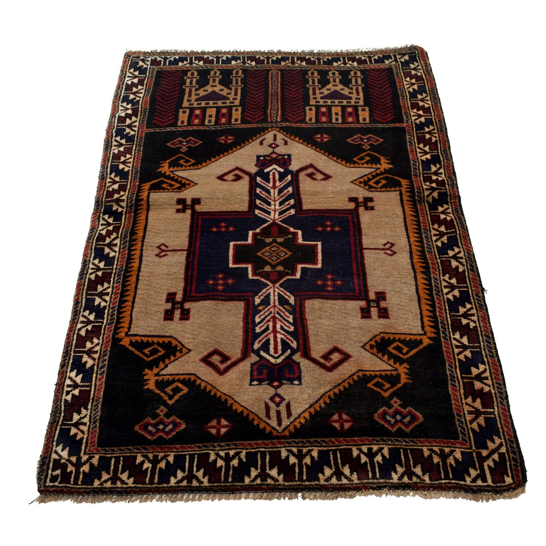 Afghan Prayer Rug 3' 0" x 4' 10" Hand-Knotted detail