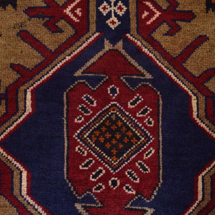 Afghan Prayer Rug 3' 3" x 4' 9" Hand-Knotted close-up