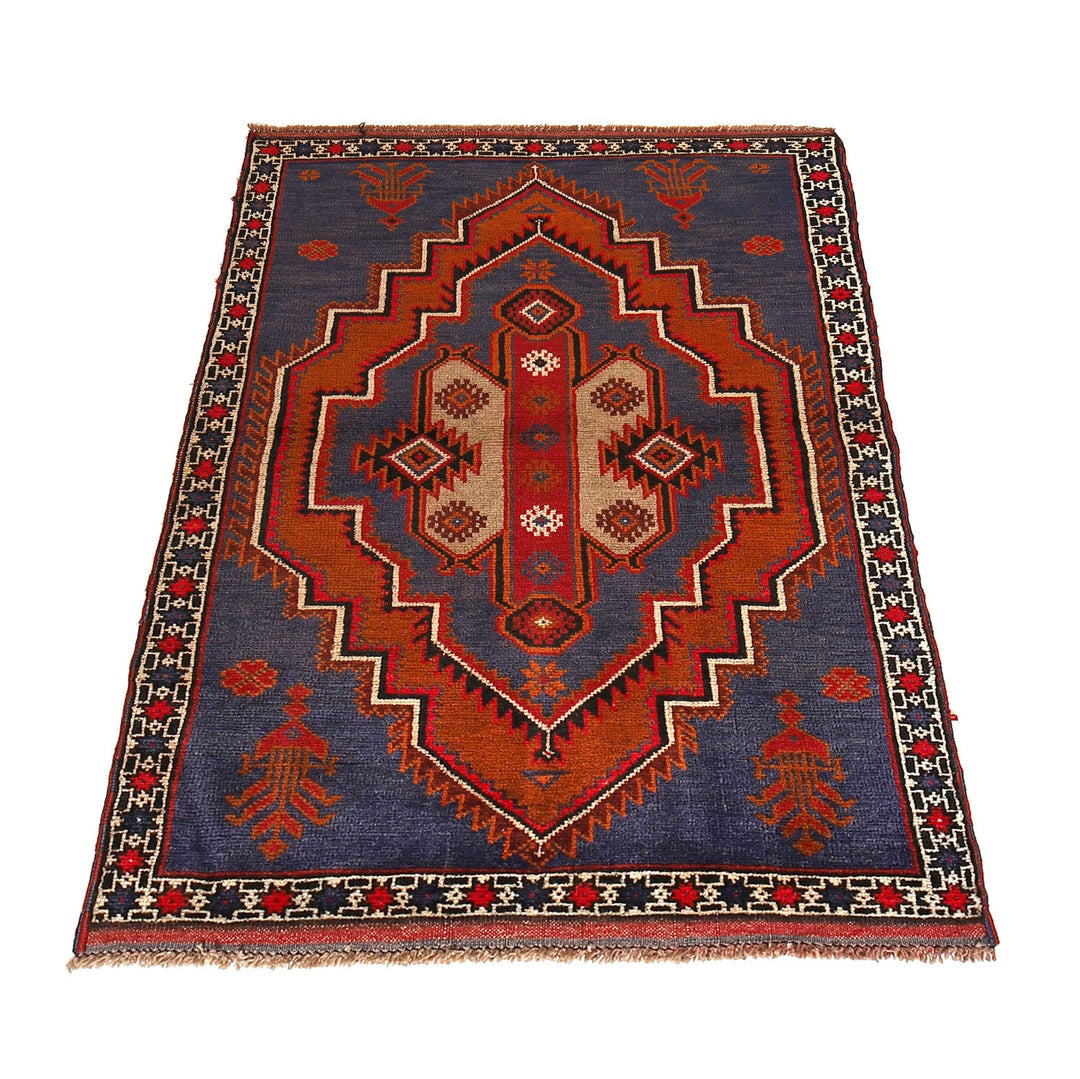 Space Blue Afghan Baluchi Rug 3' 1" x 4' 10" Hand-Knotted detail