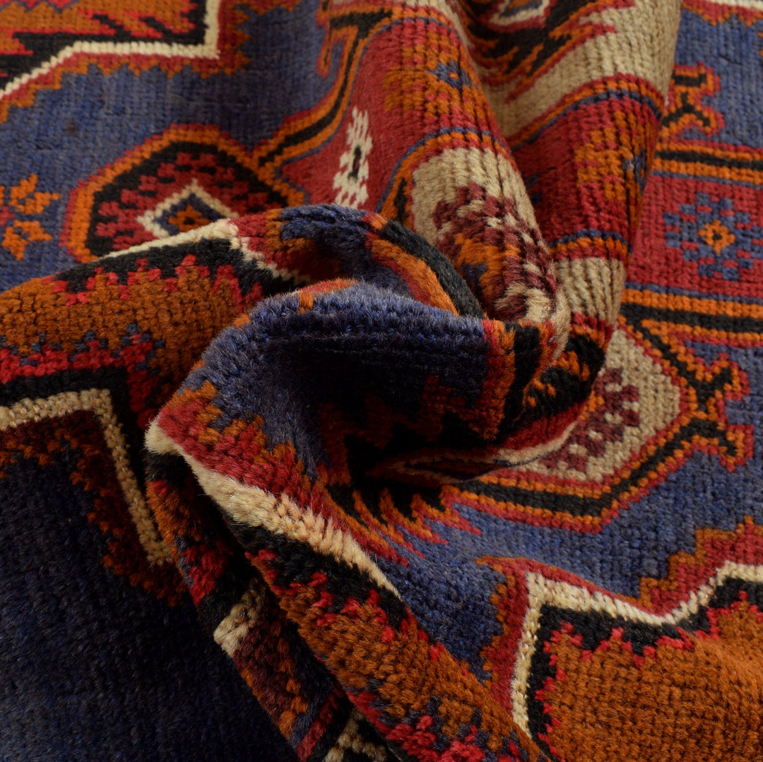 Space Blue Afghan Baluchi Rug 3' 1" x 4' 10" Hand-Knotted border